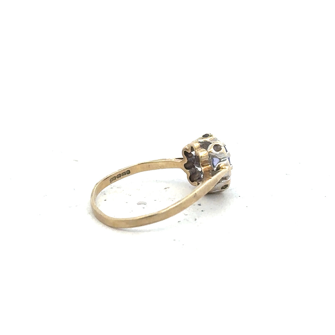 9ct yellow gold ring in size M1/2 with a smooth band, unbranded, shown in a close-up view.