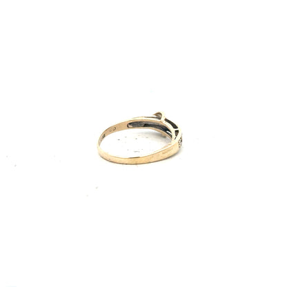 Yellow gold ring in size N with a simple band, unbranded, made from 9ct gold, displayed on a neutral background.