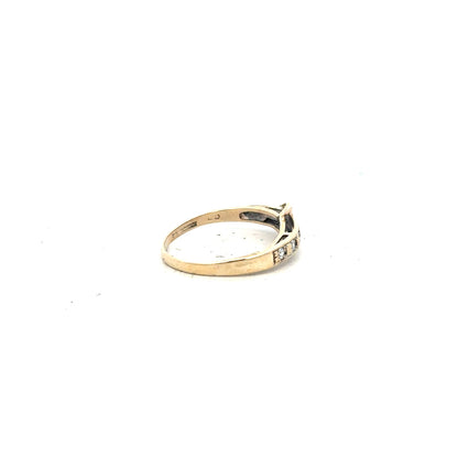 9ct yellow gold ring size N with a smooth band, unbranded jewelry piece displayed on a plain background.