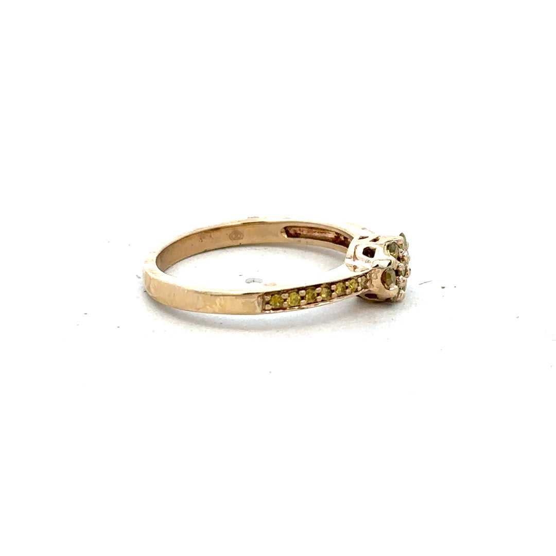 9ct yellow gold ring in size N, unbranded jewelry with a smooth polished band, shown in a close-up image.