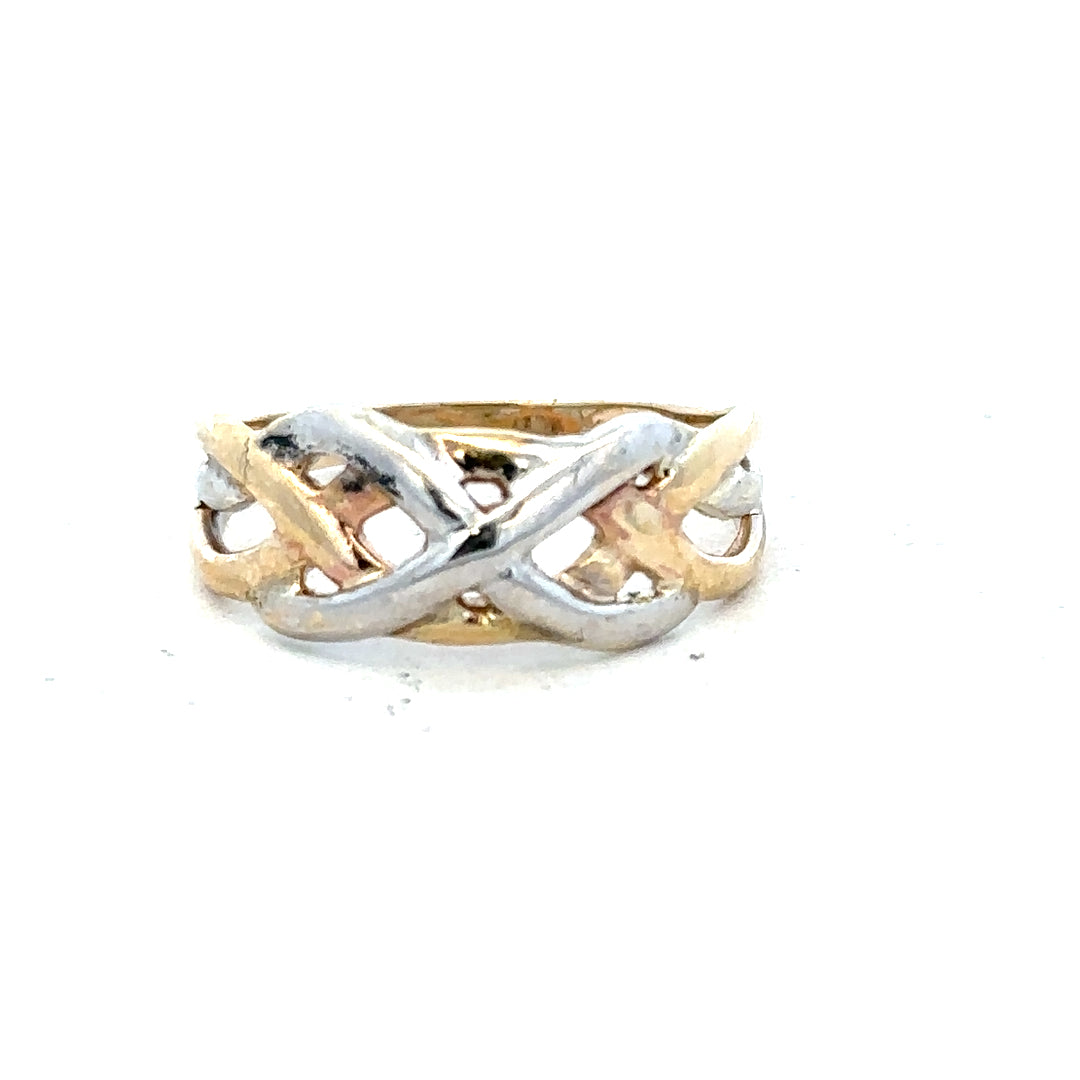 9ct yellow gold ring in size N with a smooth band, unbranded, shown on a plain background.