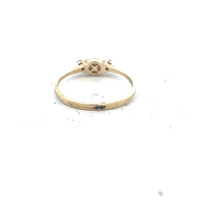 9ct yellow gold ring size N with a smooth band, unbranded jewelry piece displayed on a white background.