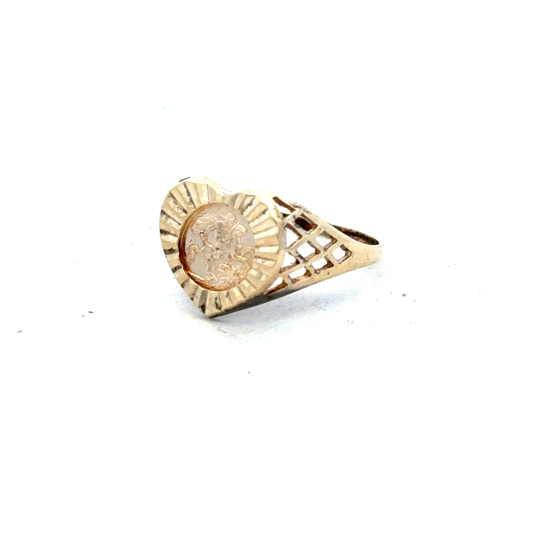 9ct yellow gold ring size N1/2 with a simple band design, unbranded, shown on a white background.