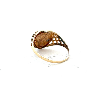 9ct yellow gold ring size N1/2, unbranded, with smooth band and polished finish, displayed on a neutral background.