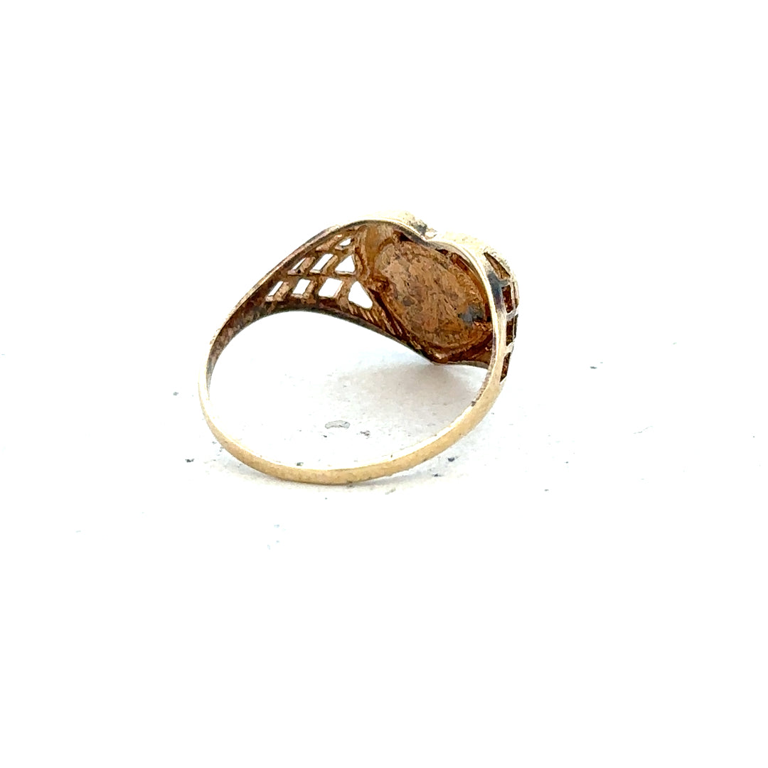9ct yellow gold ring in size N1/2 with a smooth band, unbranded jewelry, shown on a plain background.