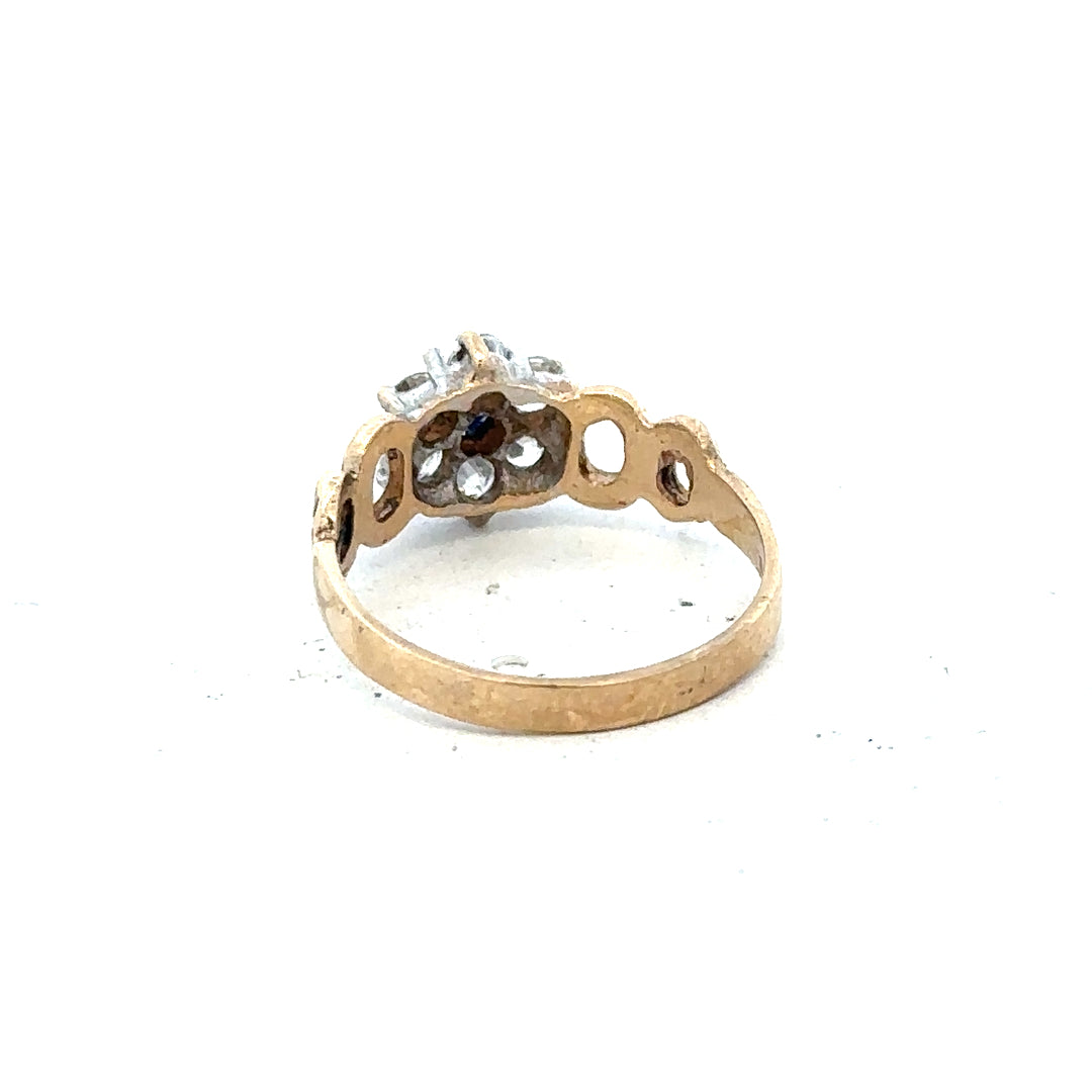 9ct yellow gold ring size O, unbranded, showcasing a smooth band with a polished finish.