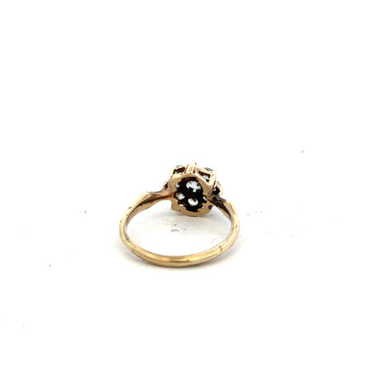 9ct yellow gold ring size O with simple band design, unbranded jewelry piece displayed against a neutral background.