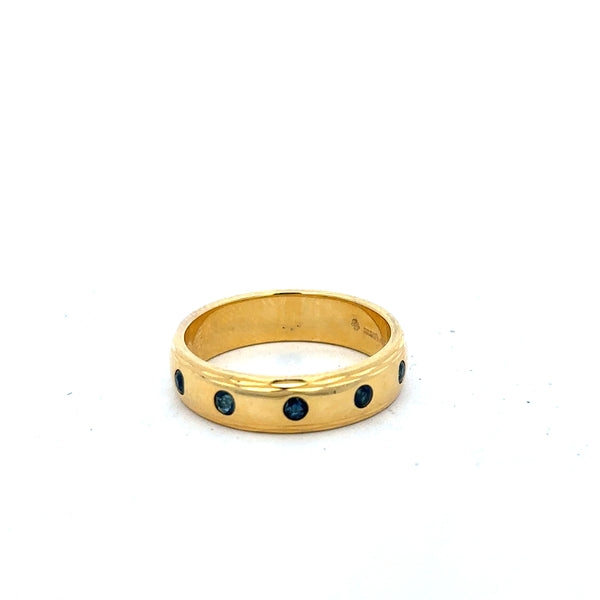 9ct yellow gold ring in size O1/2 with a smooth band, unbranded, shown in a close-up image.