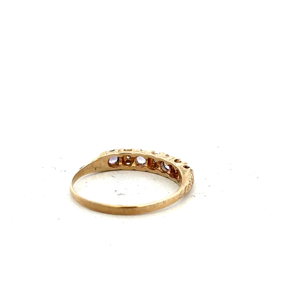 9ct yellow gold ring in size P with a smooth band, unbranded, shown on a plain background.