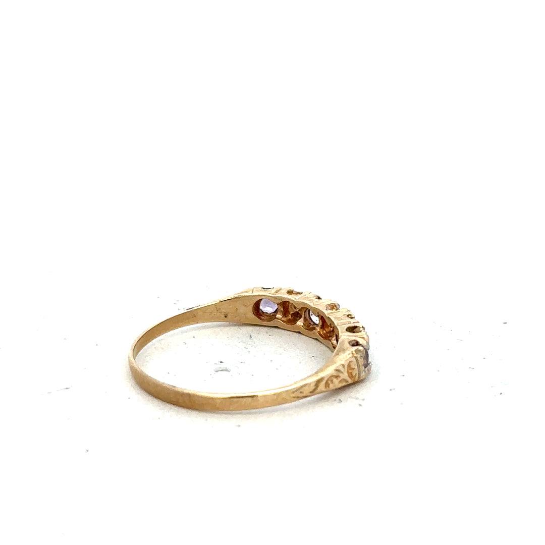 9ct yellow gold ring in size P with a smooth band, unbranded, shown on a plain white background.