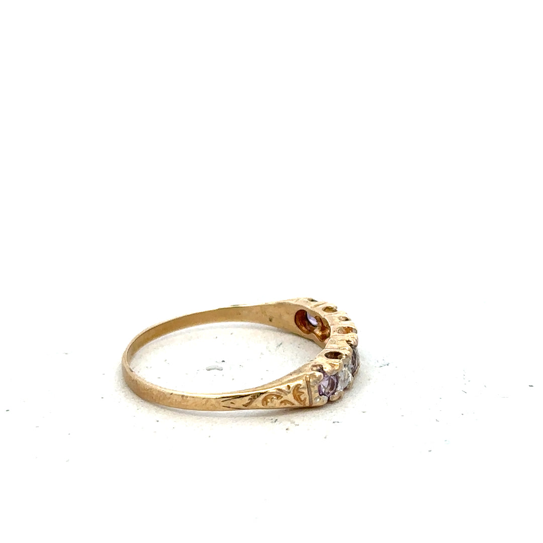 9ct yellow gold ring in size P with a smooth band, unbranded jewelry piece visible in the image.