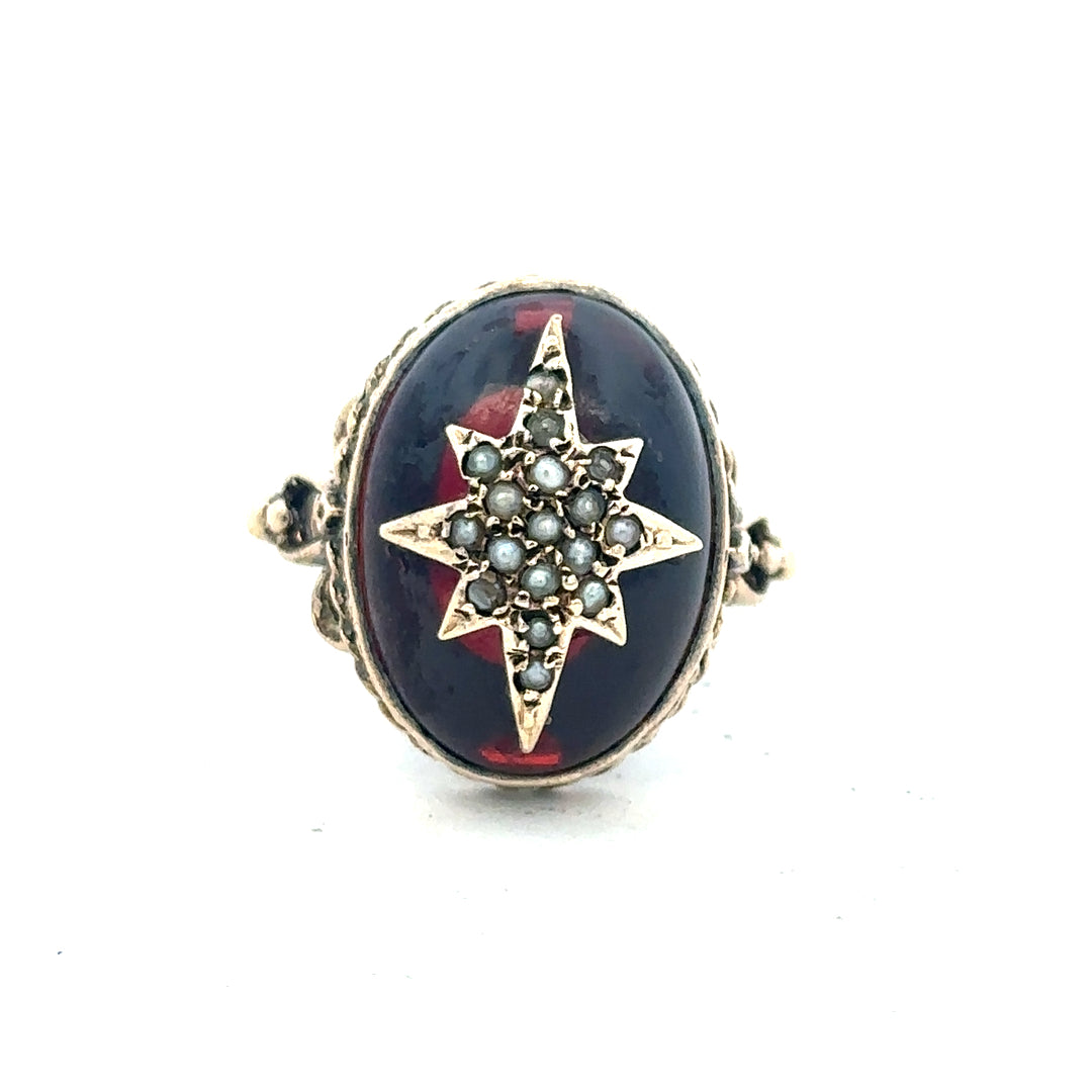 9ct yellow gold ring size P with a smooth polished band, unbranded, shown close-up on a plain background.