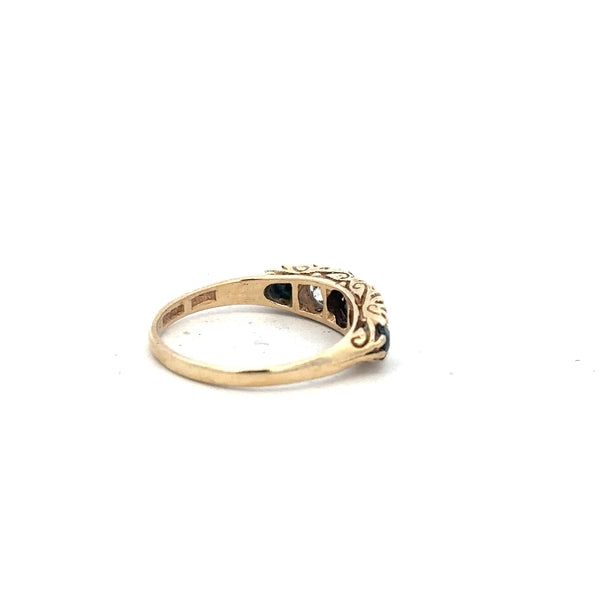 9ct yellow gold ring in size P with a smooth band, unbranded, shown on a plain background.