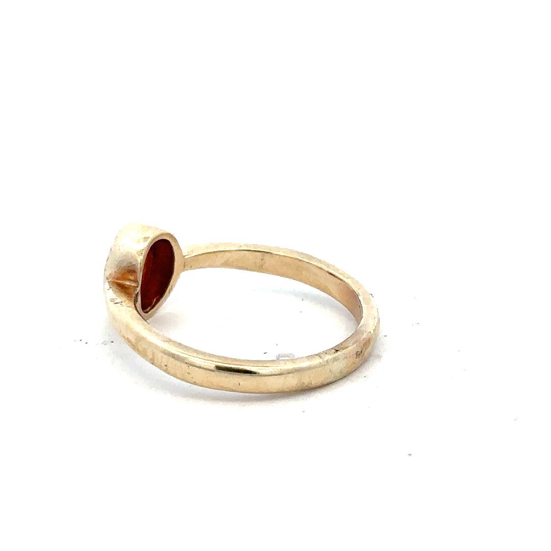 9ct yellow gold ring in size P with a smooth band, unbranded, displayed on a neutral background.