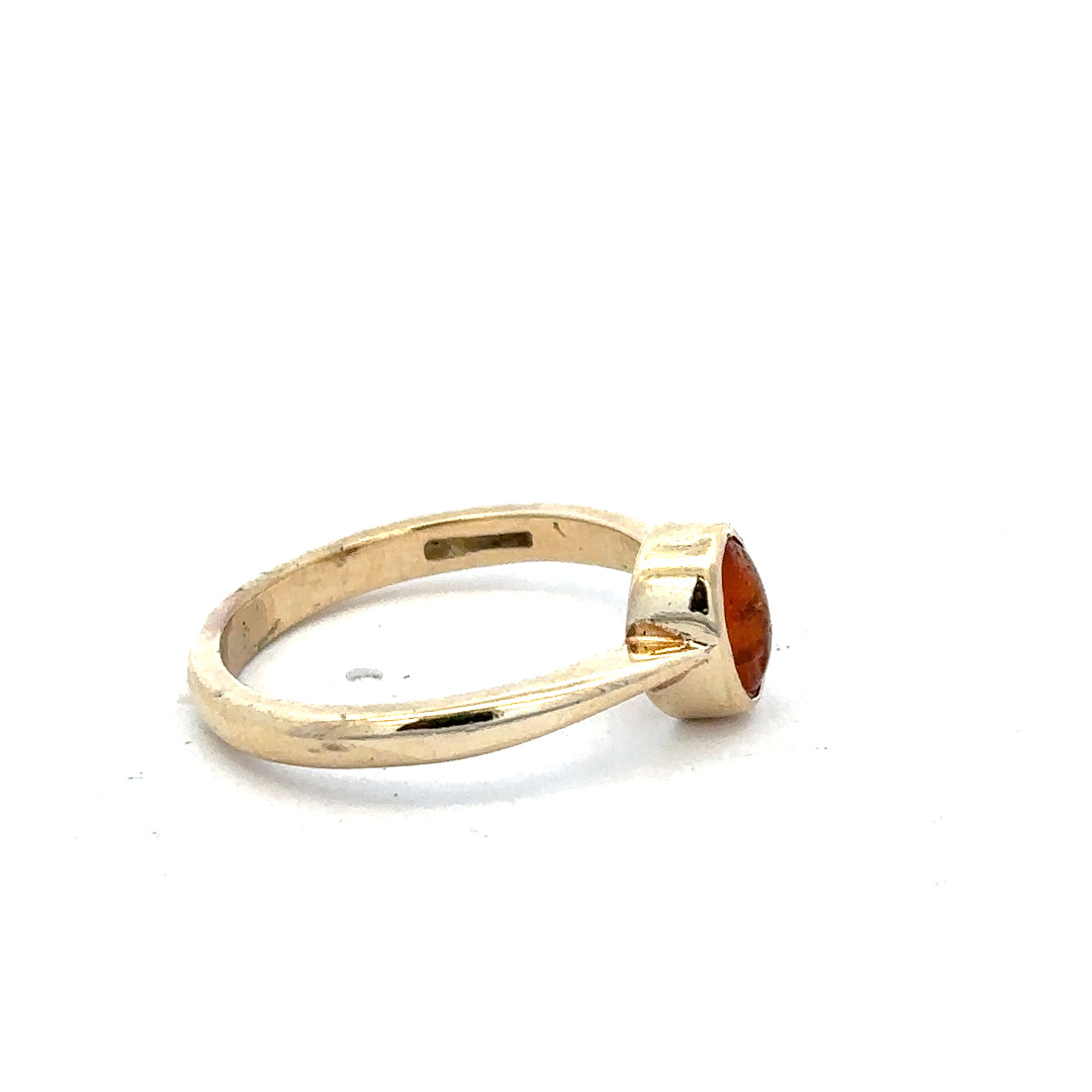 Yellow gold ring in size P with a simple band, unbranded 9ct gold jewelry, shown against a neutral background.