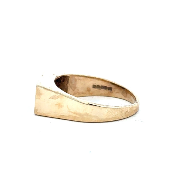 9ct yellow gold ring size P 1/2 with a smooth polished band, unbranded jewelry, shown on a white background.