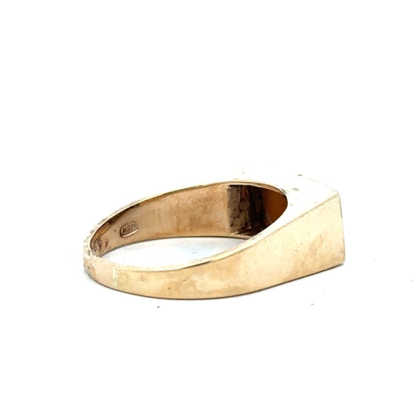 9ct yellow gold ring in size P1/2 with a smooth, polished band, unbranded jewelry showcasing classic gold craftsmanship.