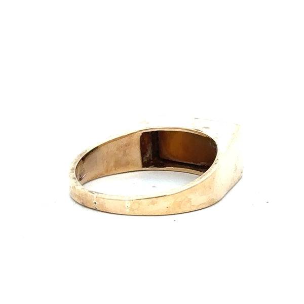9ct yellow gold ring size P 1/2 with a smooth polished band, unbranded jewelry design.