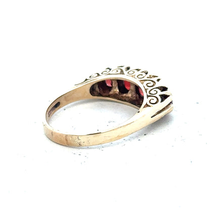 9ct yellow gold ring in size Q with a smooth band, unbranded jewelry, photographed on a plain background.