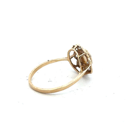 9ct yellow gold ring in size Q with a smooth, polished band, unbranded jewelry item on a neutral background.