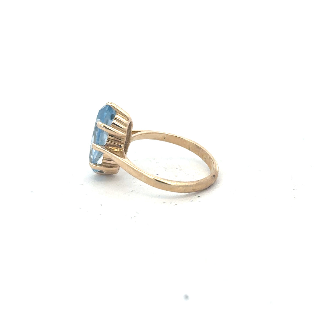 9ct yellow gold ring in size Q, featuring a smooth band, unbranded jewelry, showcasing a close-up of the elegant design.