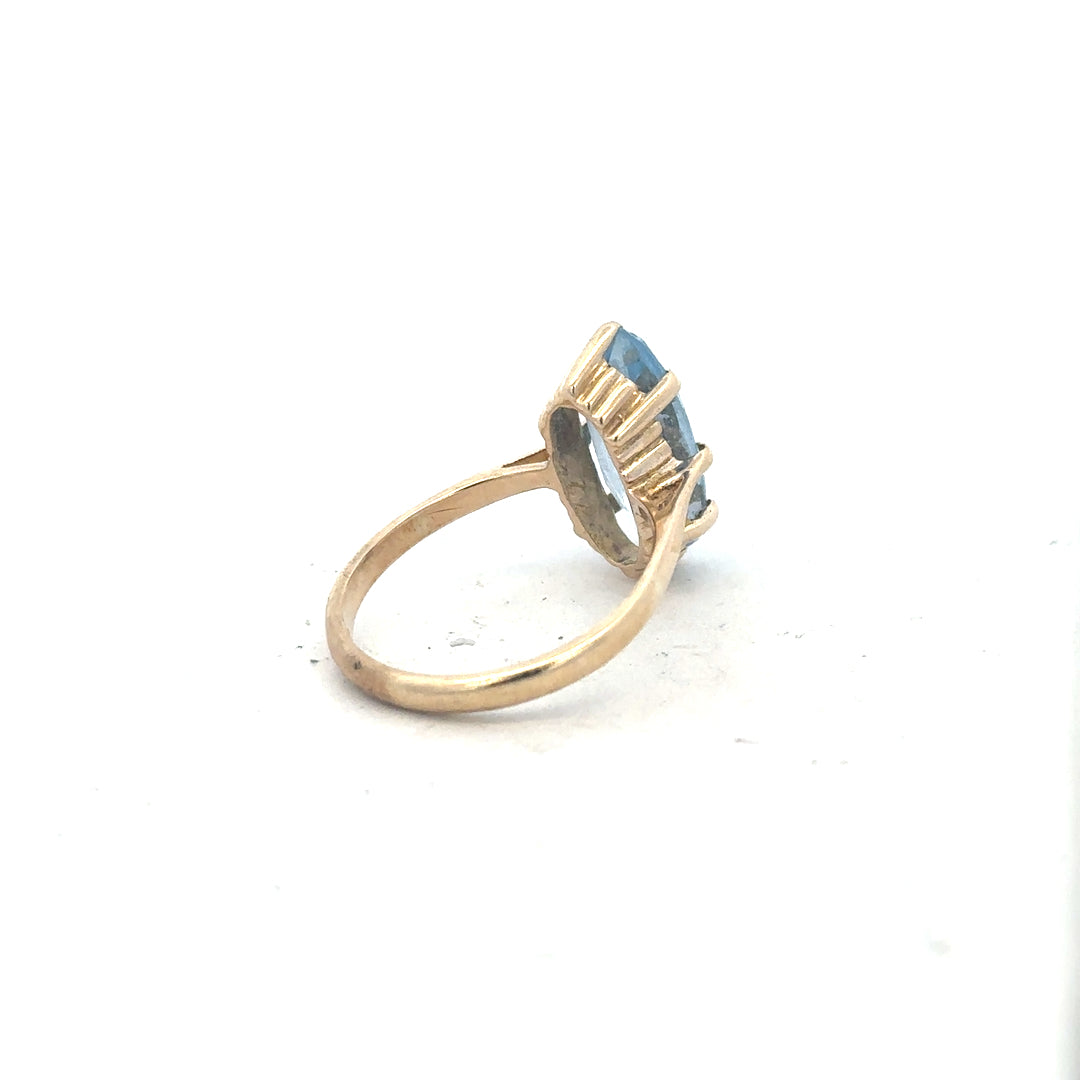 9ct yellow gold ring in size Q with a simple band design, unbranded, shown on a plain background.
