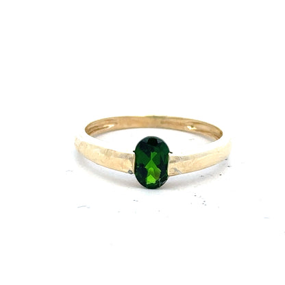 9ct yellow gold ring size R with a smooth band, unbranded jewelry piece shown in a close-up image.