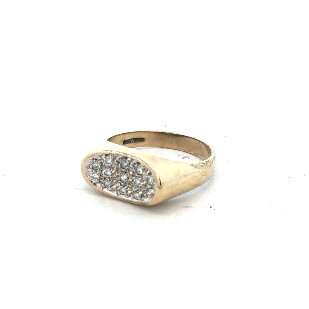 9ct yellow gold ring in size R with a smooth band, unbranded, showcasing the shiny gold finish and classic style.