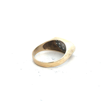9ct yellow gold ring in size R with a smooth band, unbranded, showcasing a classic and elegant jewelry design.