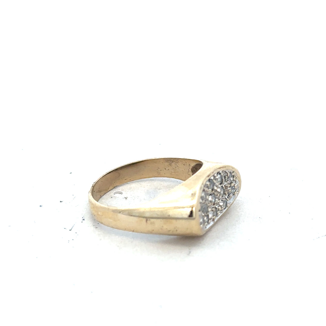 Gold ring in size R made of 9ct yellow gold, featuring a smooth, polished band with a simple, elegant design.