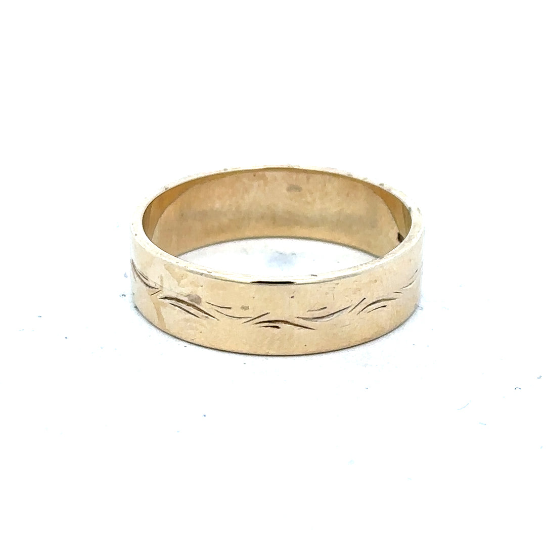 9ct yellow gold ring in size S with a smooth band, unbranded, showcasing a classic and elegant jewelry design.