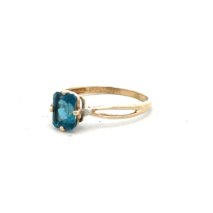 9ct yellow gold ring in size S with a smooth band, unbranded jewelry piece, shown on a plain background.