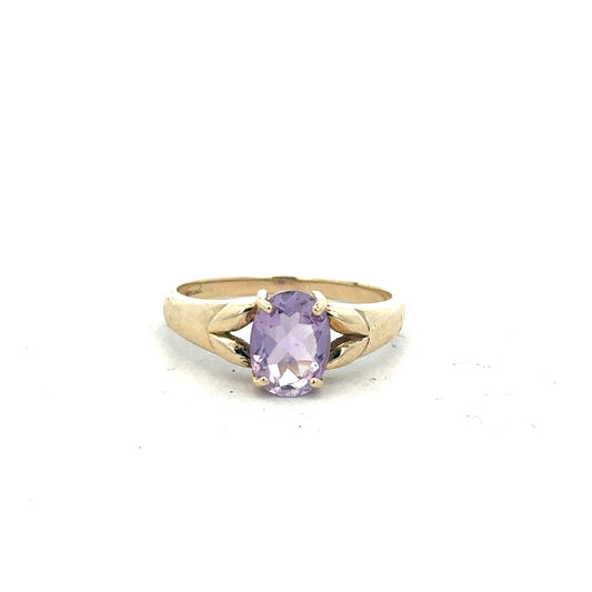 9ct yellow gold ring in size S with a smooth band, unbranded jewelry piece displayed on a neutral background.