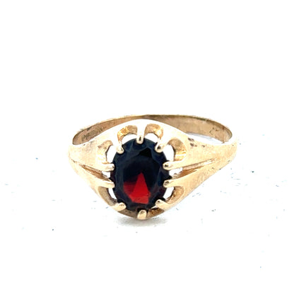 9ct yellow gold ring in size T with a smooth band, unbranded, shown on a plain background.