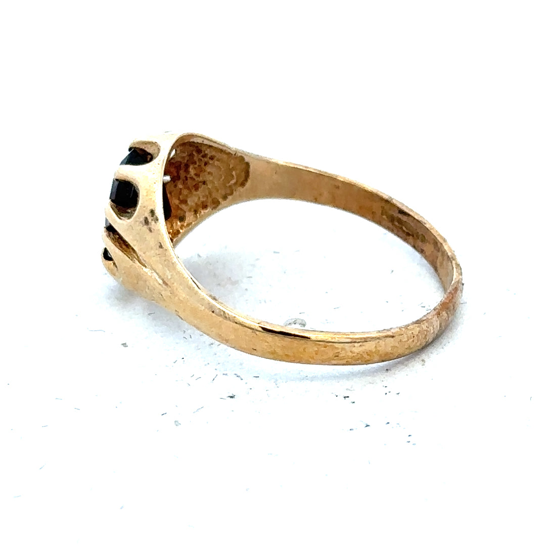 9ct yellow gold ring in size T with a smooth band, unbranded, displayed on a neutral background.