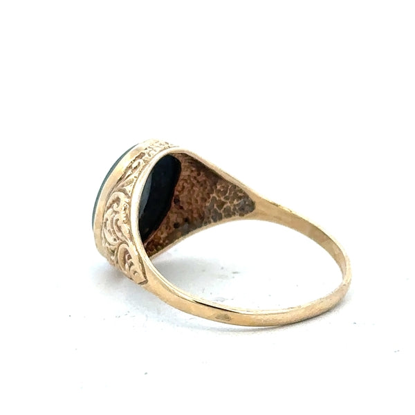 9ct yellow gold ring in size T with a smooth band, unbranded jewelry piece.