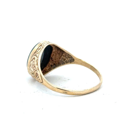 9ct yellow gold ring in size T with a smooth band, unbranded jewelry piece.
