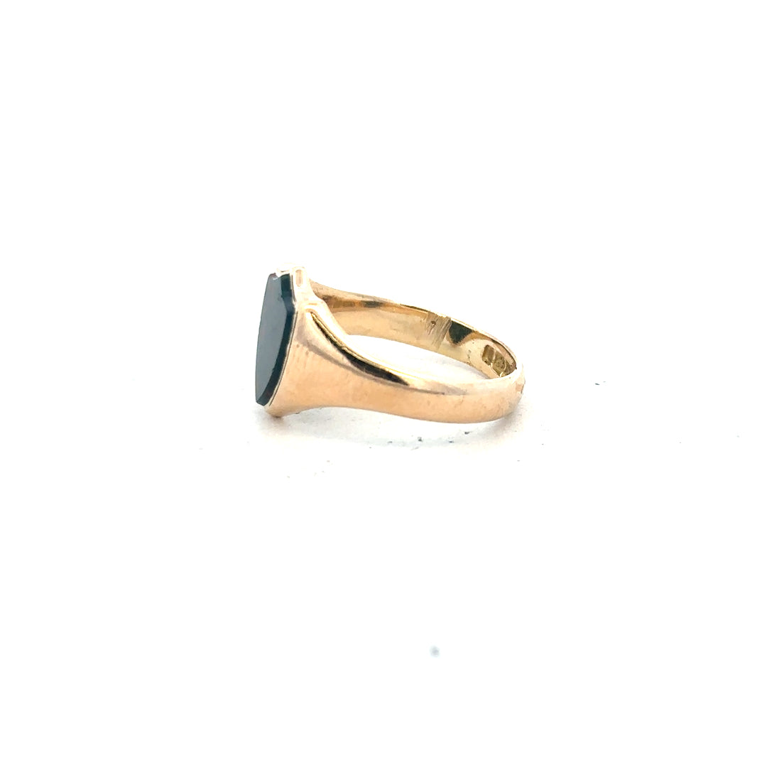 9ct yellow gold ring in size T with a smooth, polished band, unbranded jewelry, showcasing a classic elegant design.