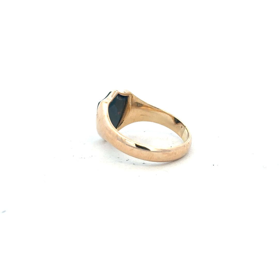 9ct yellow gold ring size T with a smooth band, unbranded jewelry piece showcasing classic gold craftsmanship.