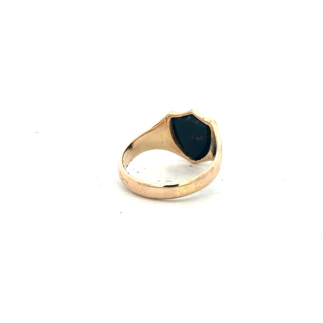9ct yellow gold ring in size T with a smooth band, unbranded jewelry piece displayed on a neutral background.