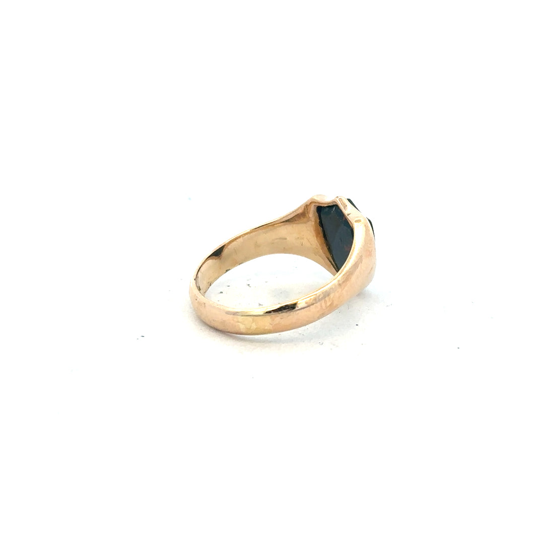 9ct yellow gold ring in size T with a simple band design, unbranded, displayed on a white background.