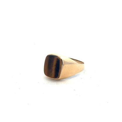 9ct yellow gold ring size T1/2 with a smooth polished band, unbranded, shown on a plain background.