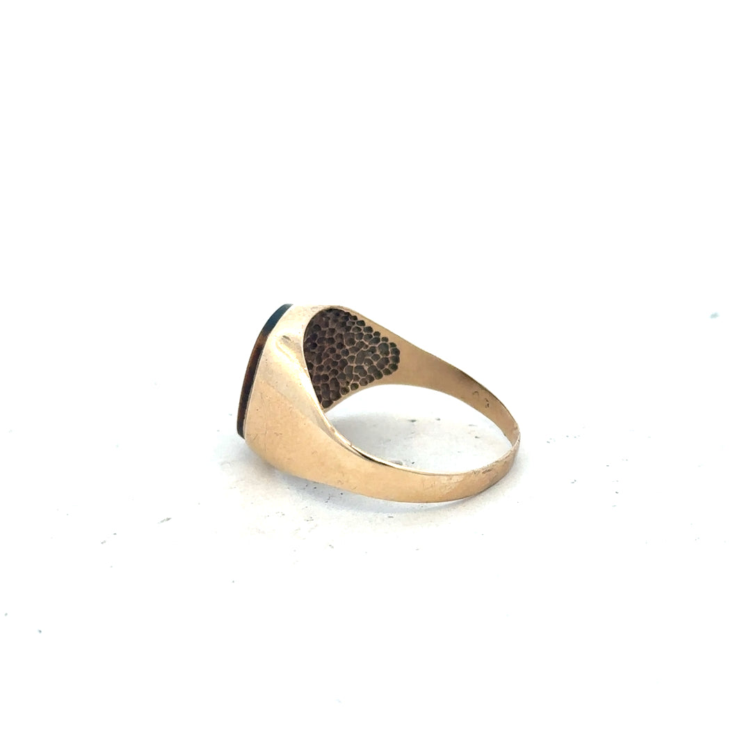 9ct yellow gold ring in size T1/2, unbranded jewelry with a smooth polished band, close-up view showing its shiny surface.