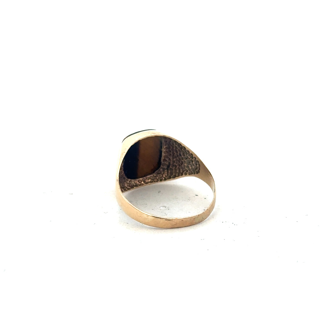 9ct yellow gold ring size T1/2 with a smooth band, unbranded, shown on a plain background.