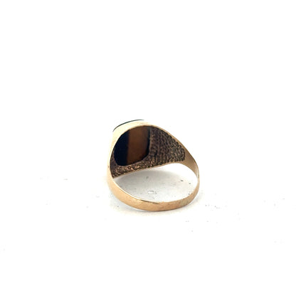 9ct yellow gold ring size T1/2 with a smooth band, unbranded, shown on a plain background.