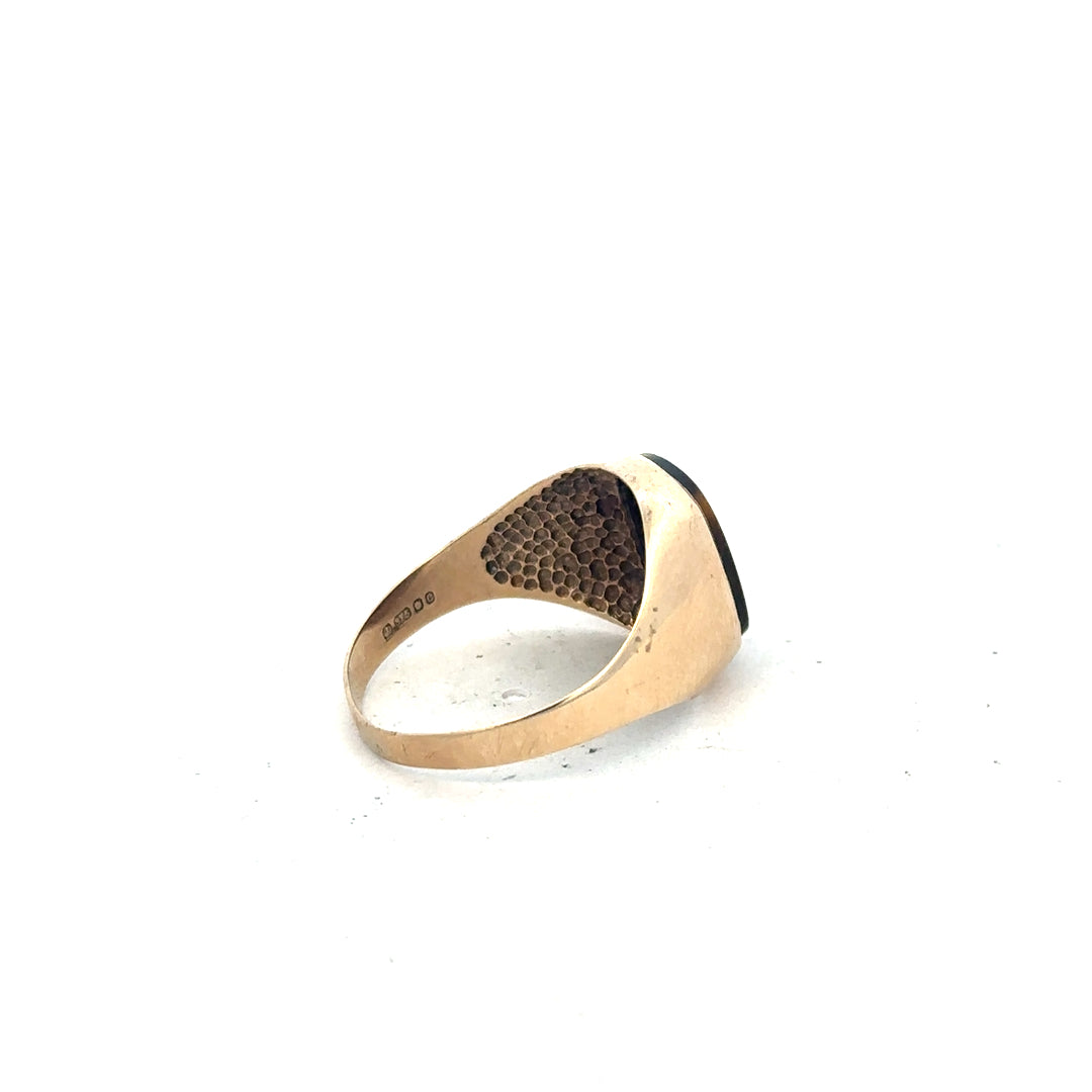 9ct yellow gold ring in size T1/2, featuring a smooth band, unbranded jewelry, shown close-up on a plain background.