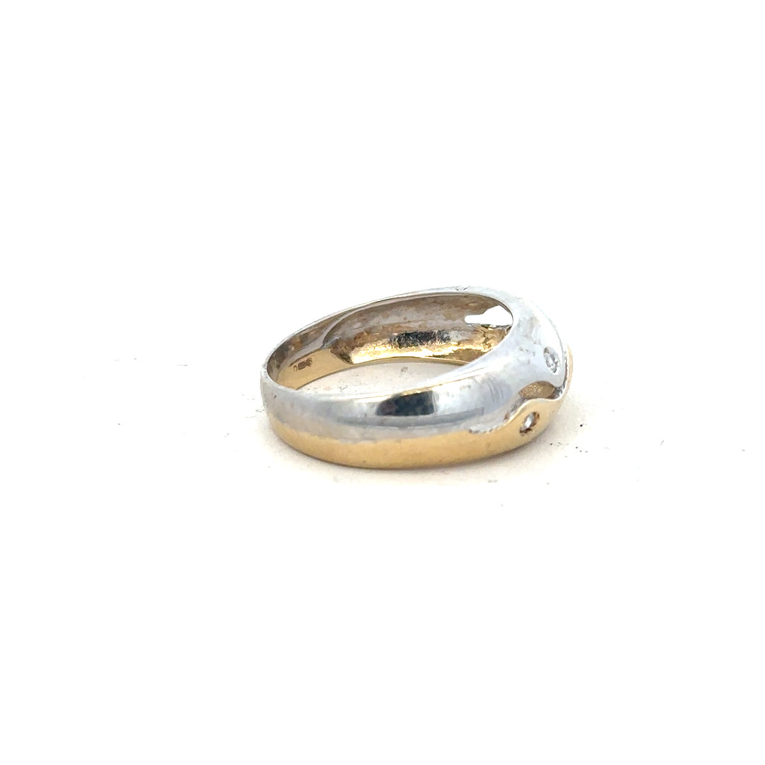 9ct yellow gold ring in size U with a smooth band, unbranded, shown in a close-up photograph.