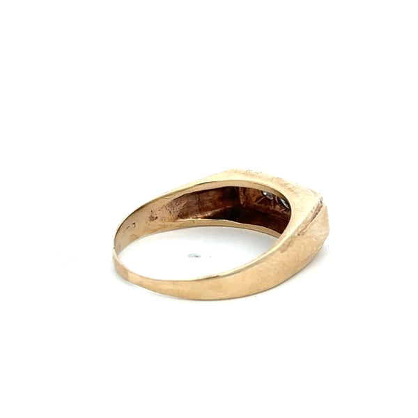 9ct yellow gold ring in size W with a smooth band, unbranded jewelry piece displayed on a plain background.