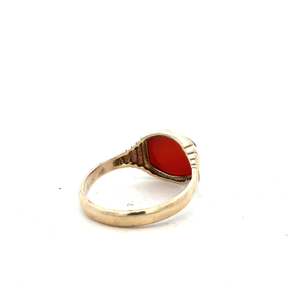 9ct yellow gold ring size Y1/2 with a smooth band, unbranded jewelry piece, shown in a close-up view.