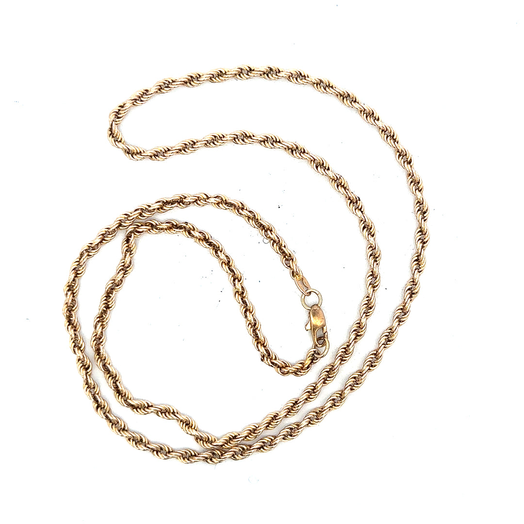 9ct yellow gold rope chain, unbranded, with a bold design and a weight of 16.5g, shown on a plain background.